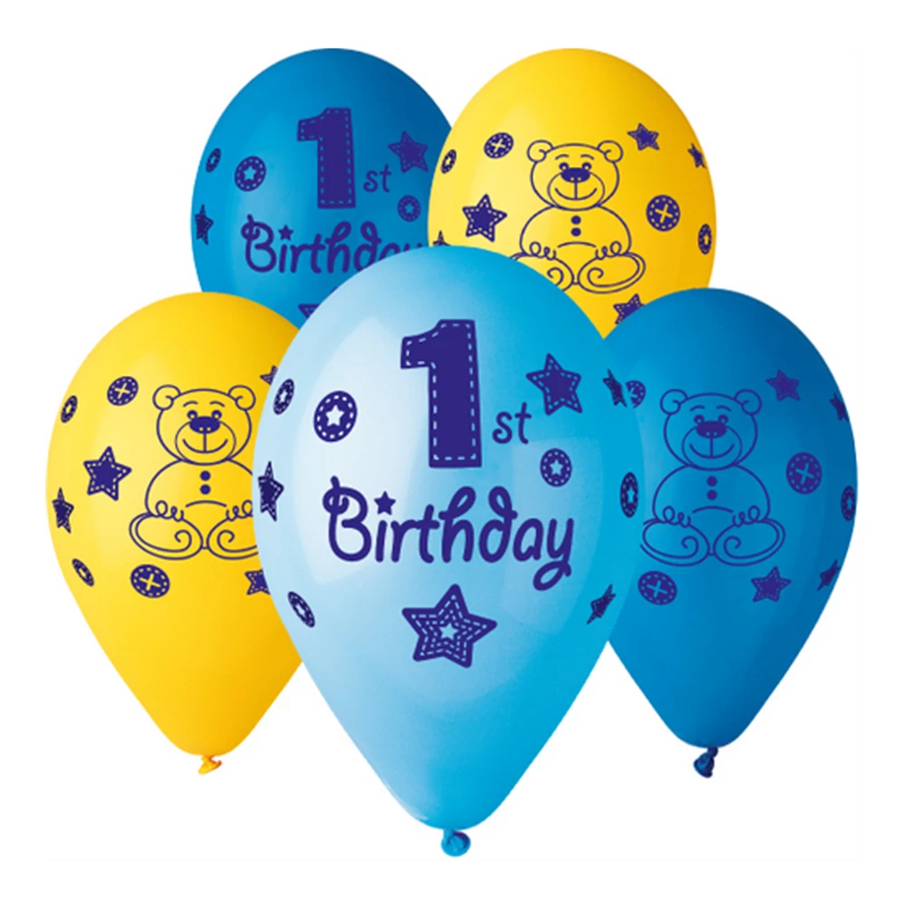 30 cm-es macis 1st birthday fiúknak printelt léggömb 100 db/cs.