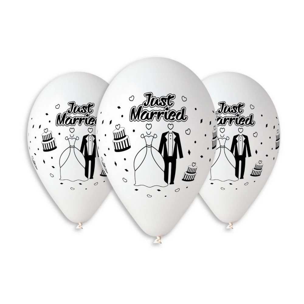 30 cm-es fehér Just Married printelt gumi léggömb - 100 db / csomag