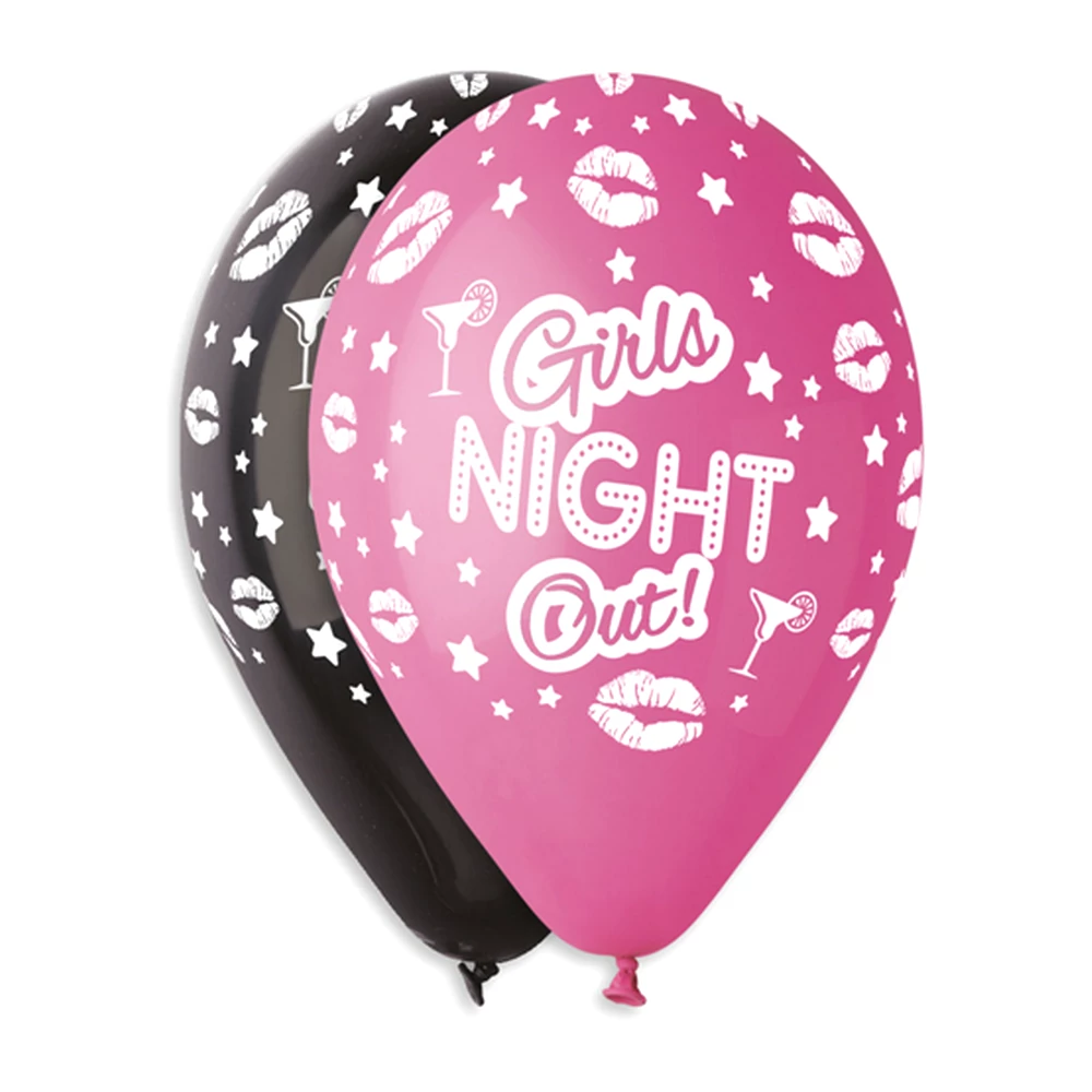 30 cm-es Girls night out! fekete-fukszia gumi léggömb - 100 db / csomag