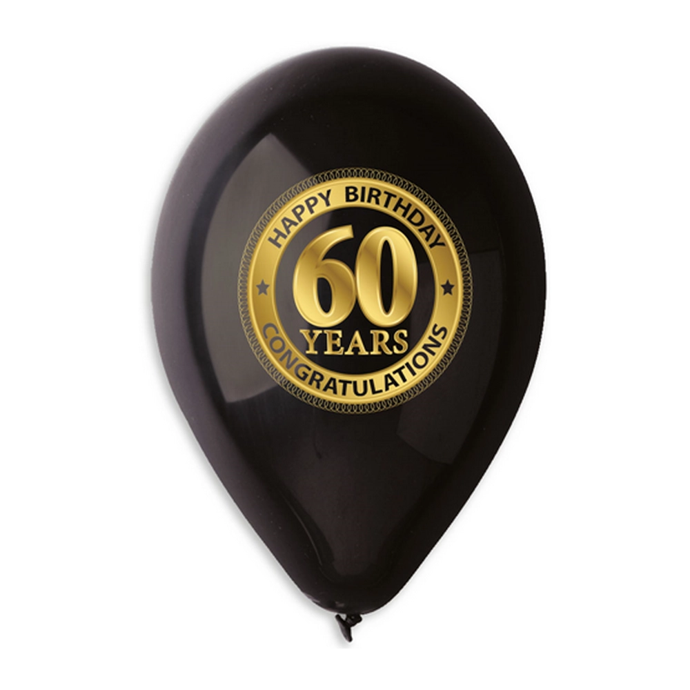 30 cm-es fekete 60. születésnapra gumi léggömb - 100 db / csomag
