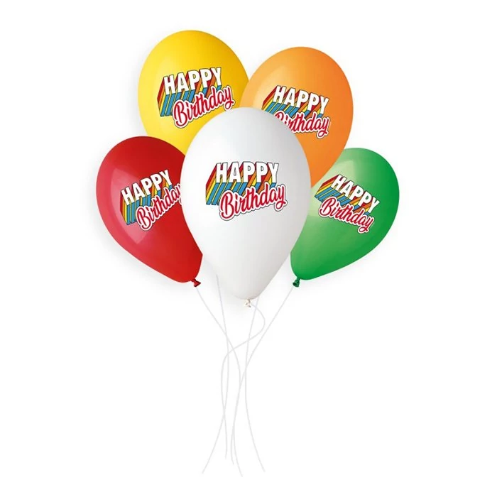 33 cm-es Happy Birthday printelt gumi léggömb - 10 db / csomag
