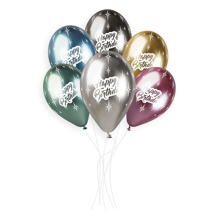 33 cm-es Shiny & Sparkling Happy Birthday csillagos printelt gumi léggömb - 25 db / csomag