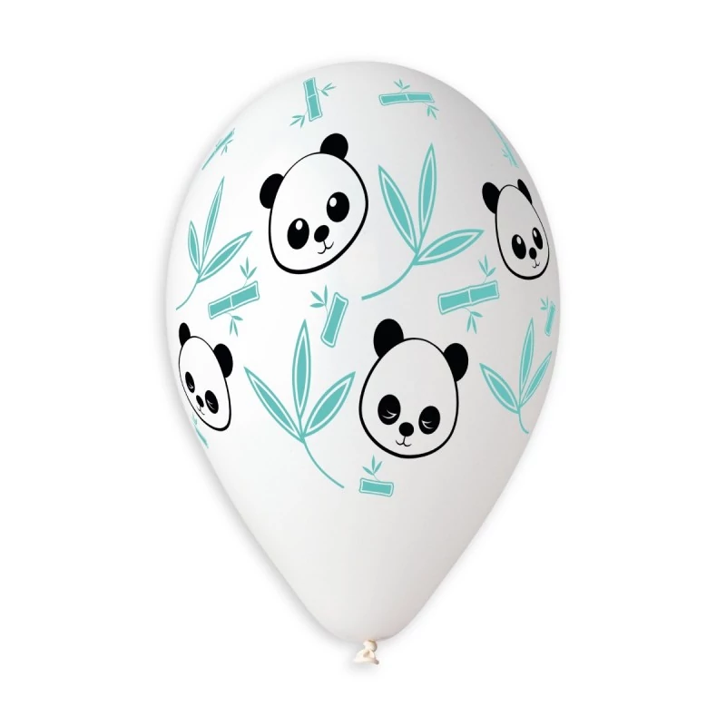 33 cm-es fehér gumi léggömb panda-bambusz mintával - 10 db / csomag