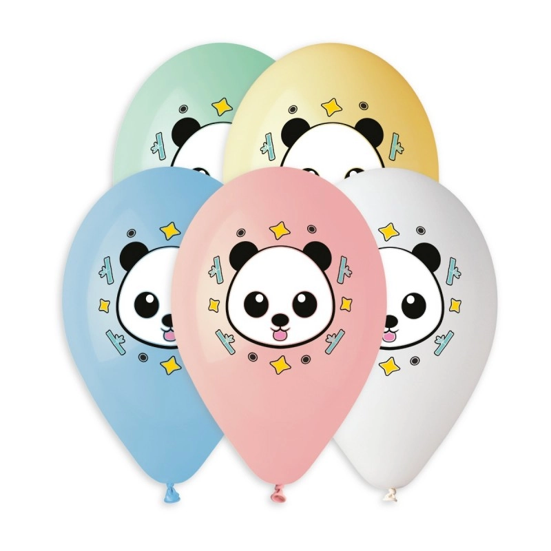 33 cm-es Panda multicolor printelt gumi léggömb - 10 db / csomag