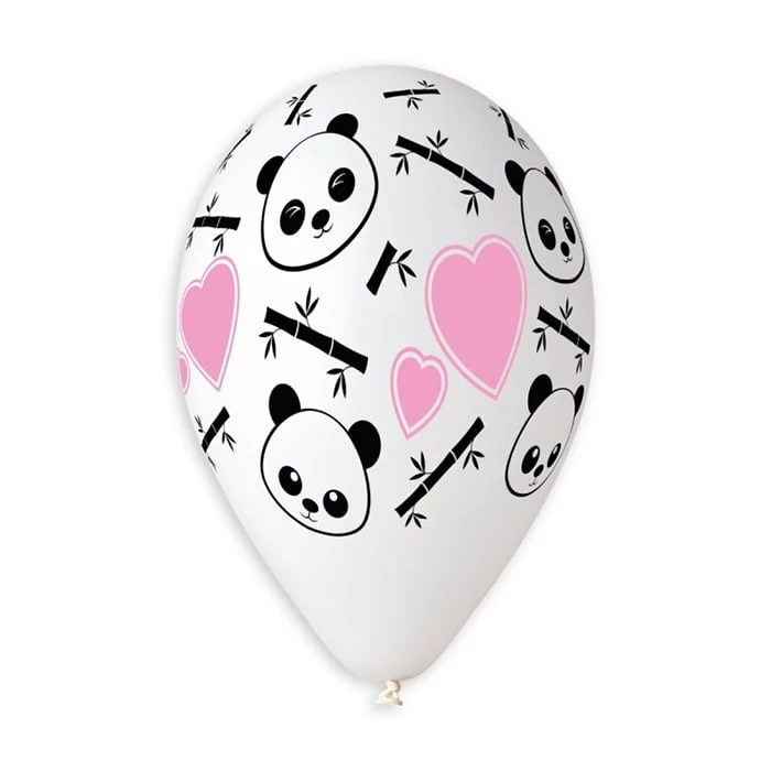 33 cm-es Panda & Hearts printelt gumi léggömb - 10 db / csomag