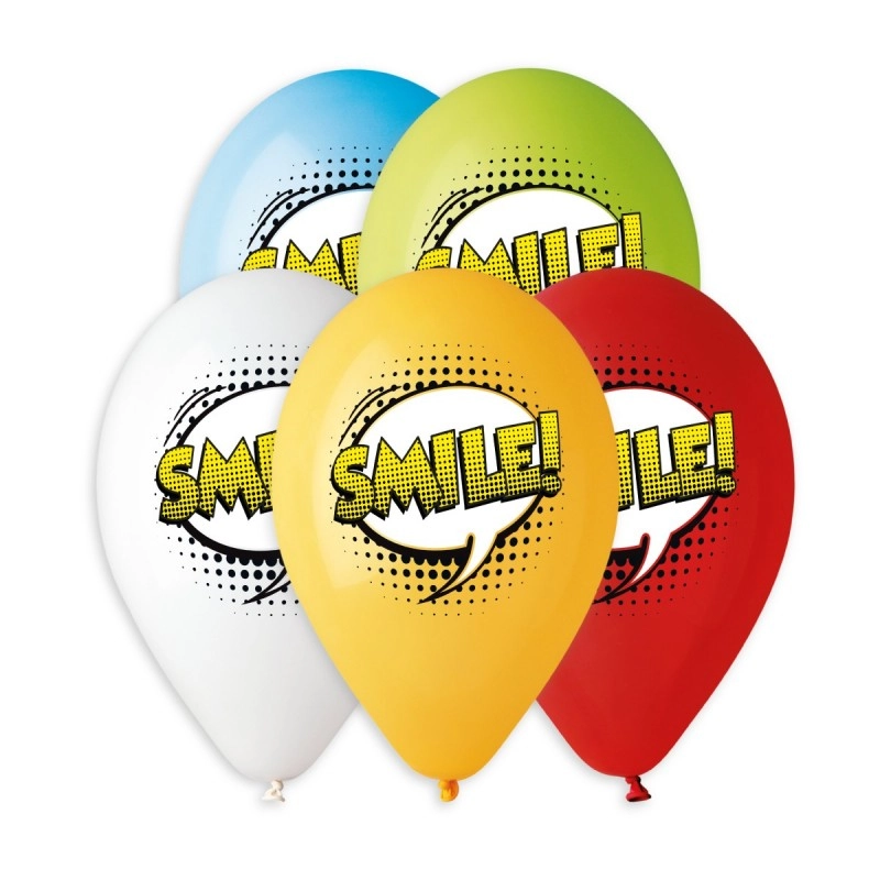 33 cm-es Smile printelt gumi léggömb - 50 db / csomag