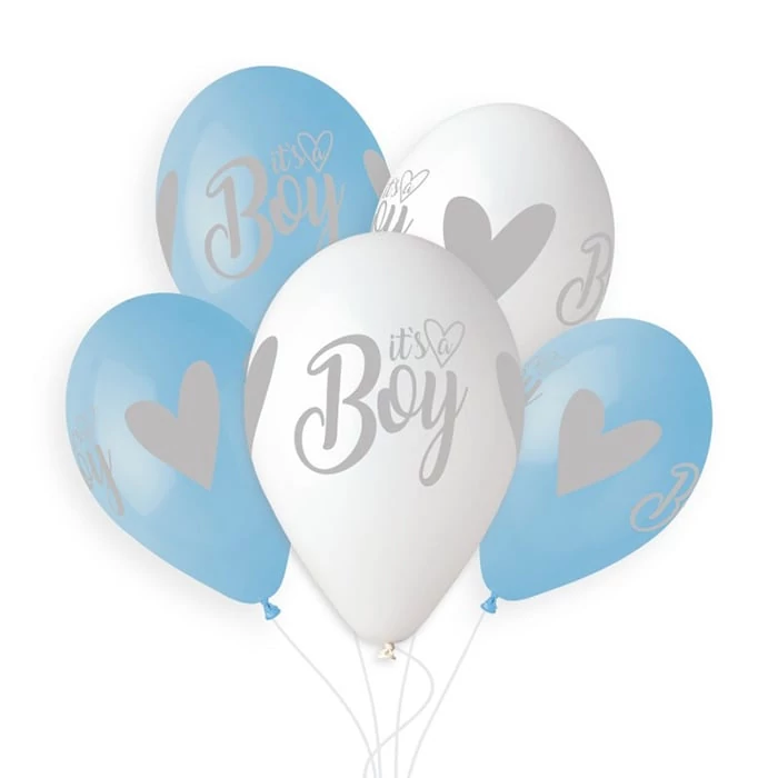 33 cm-es It's a boy ezüst printelt gumi léggömb - 10 db / csomag