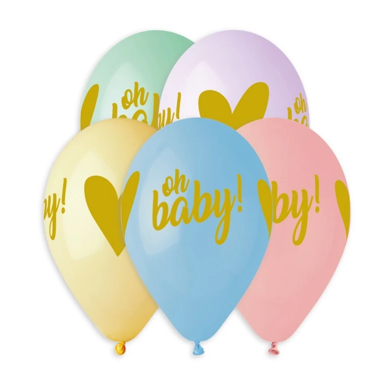 33 cm-es oh Baby! printelt pasztel színű gumi léggömb - 50 db / csomag