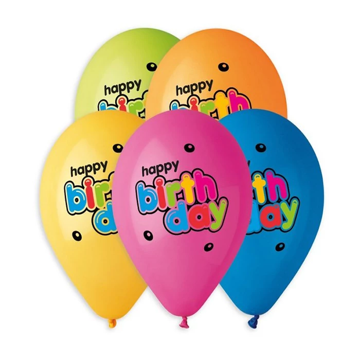 33 cm-es Happy Birthday buborékos printelt gumi léggömb - 10 db / csomag
