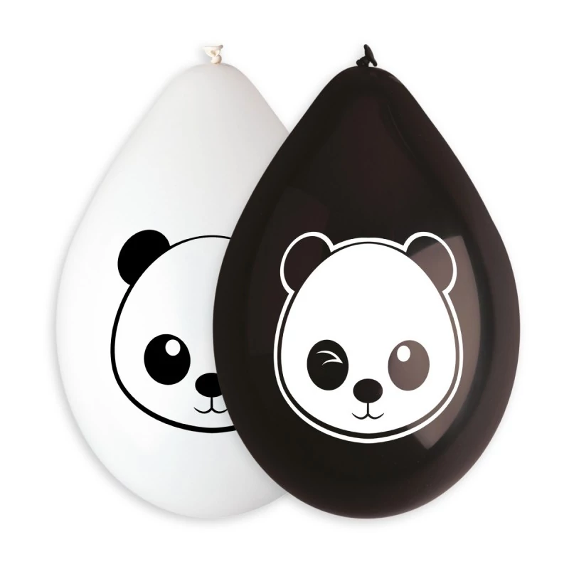 26 cm-es My Panda fekete-fehér printelt lógatható gumi léggömb - 100 db / csomag