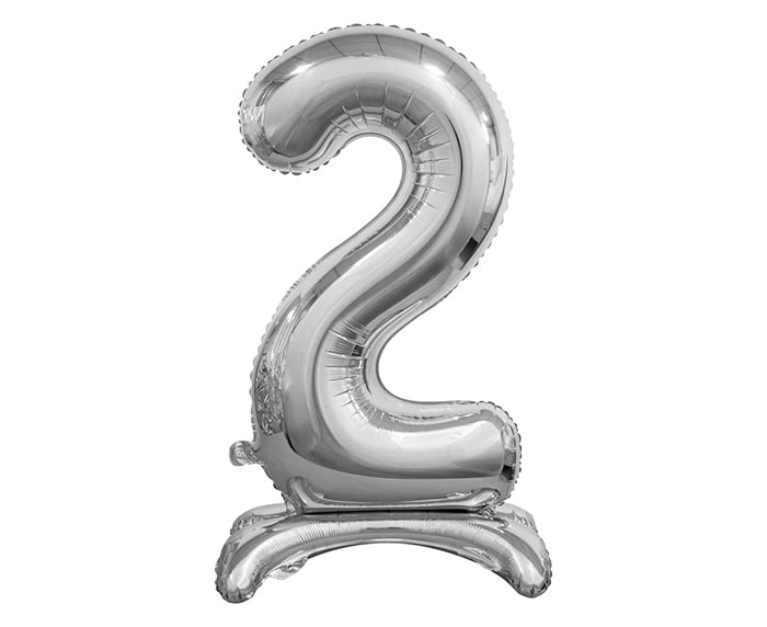 74 cm-es talpon álló ezüst színű 2-es szám fólia lufi