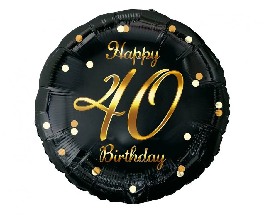 45 cm-es Happy 40 Birthday fekete arany elegáns fólia léggömb