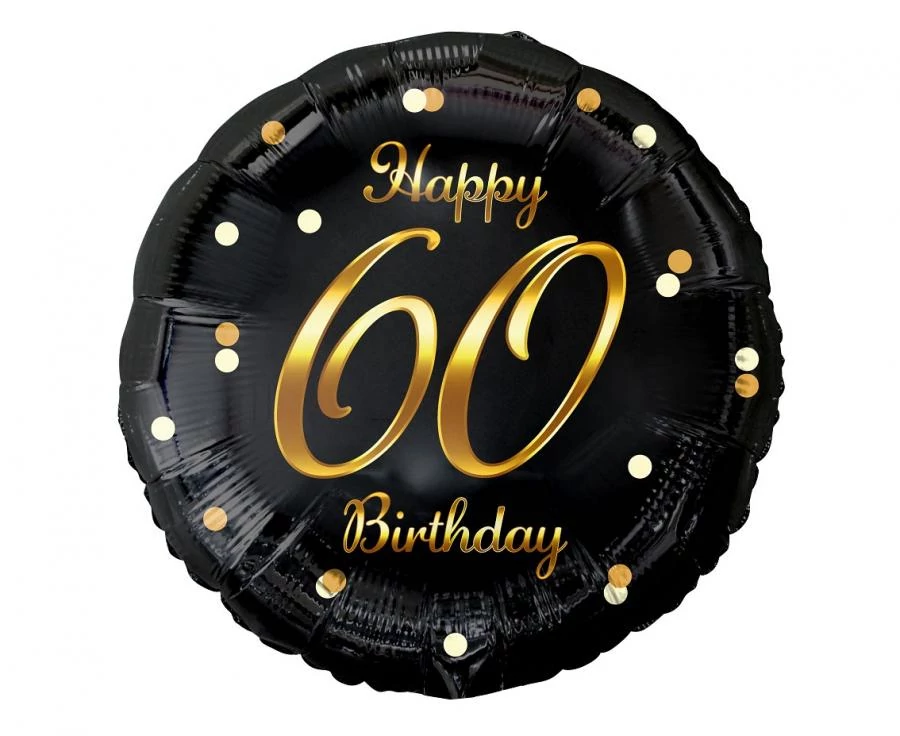 45 cm-es Happy 60 Birthday fekete arany elegáns fólia lufi