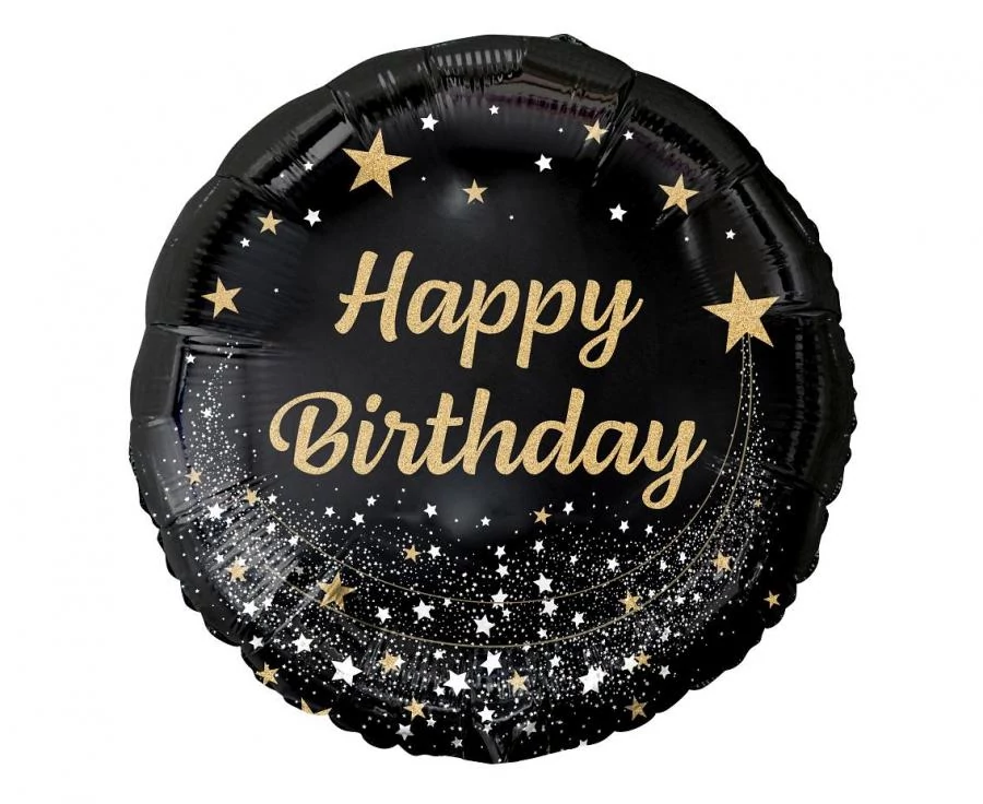 45 cm-es Happy Birthday fekete arany elegáns fólia léggömb