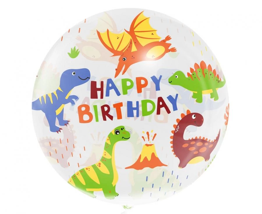 50 cm-es Happy Birthday Dinoszauruszos Aqua fólia lufi