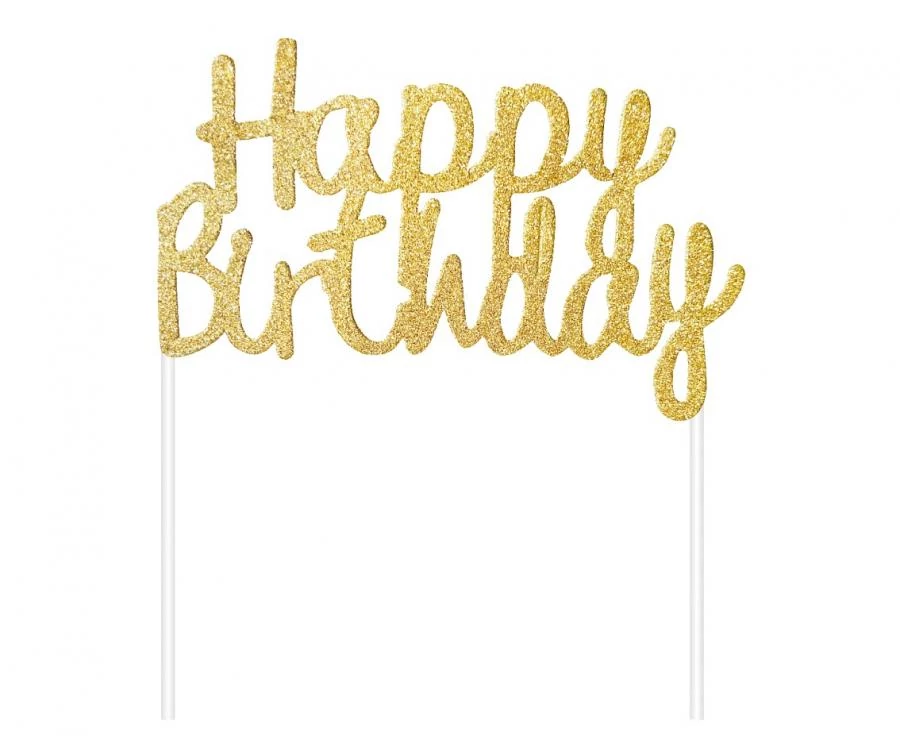 Arany Happy Birthday papír dekoráció - 11 cm x 14 cm