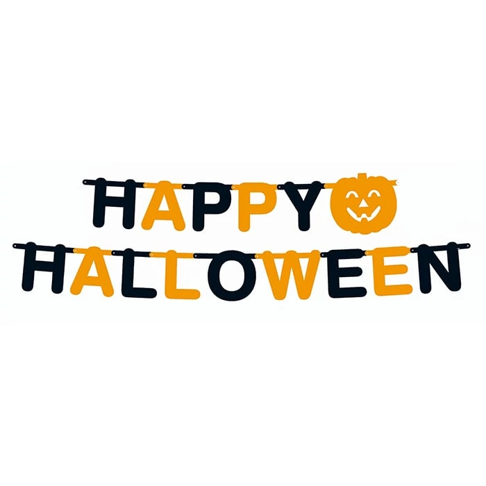 Happy Halloween girland narancs-fekete - 350 cm x 23 cm