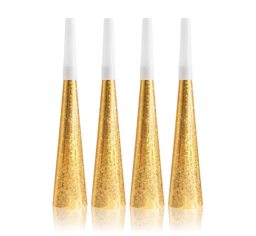 Papír trombita arany - 20 cm, 4 db / csomag