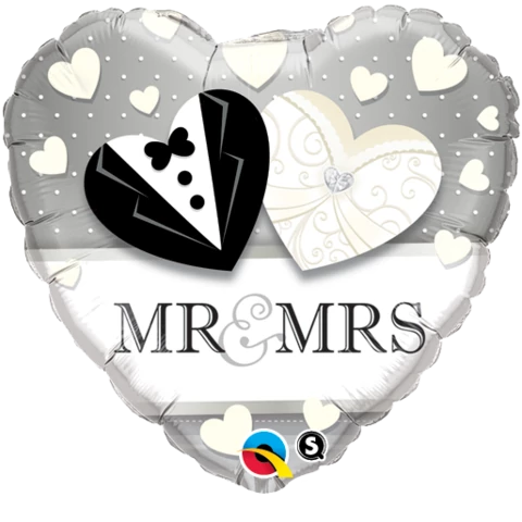 45 cm-es Mr és Mrs szív fólia lufi