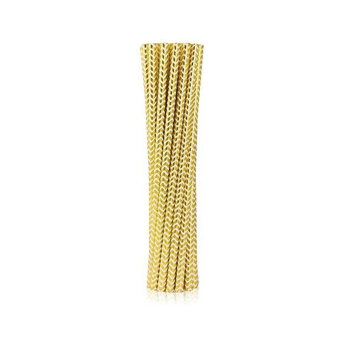 Papír szívószál chevron mintás arany - 197 mm x 6 cm, 12 db / csomag