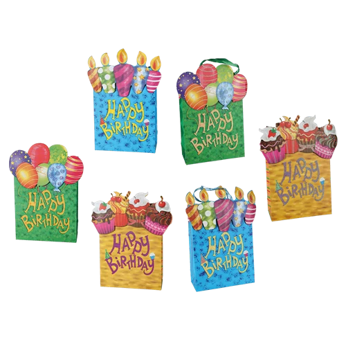 Happy Birthday papír ajándéktasak 18 x 8 x 24 cm, 6 féle