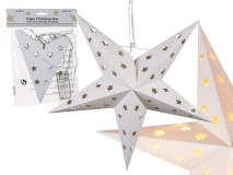 Fehér karácsonyi papír csillag függő dekoráció LED-del 40 cm
