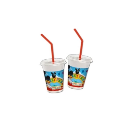 Mickey Playful műanyag szívószálas pohár tetővel - 12 db / csomag