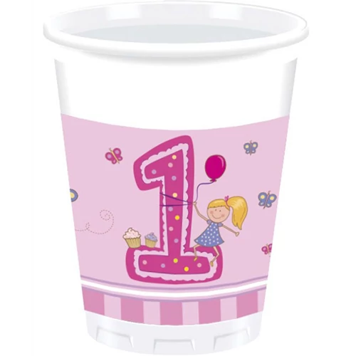 Első születésnapra műanyag pohár lányoknak 200 ml, 8 db/cs