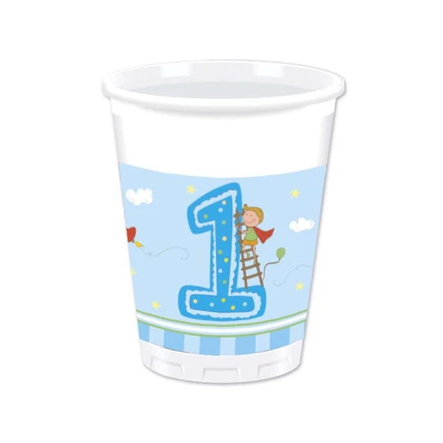 Első születésnapra műanyag pohár fiúknak 200 ml, 8 db/cs