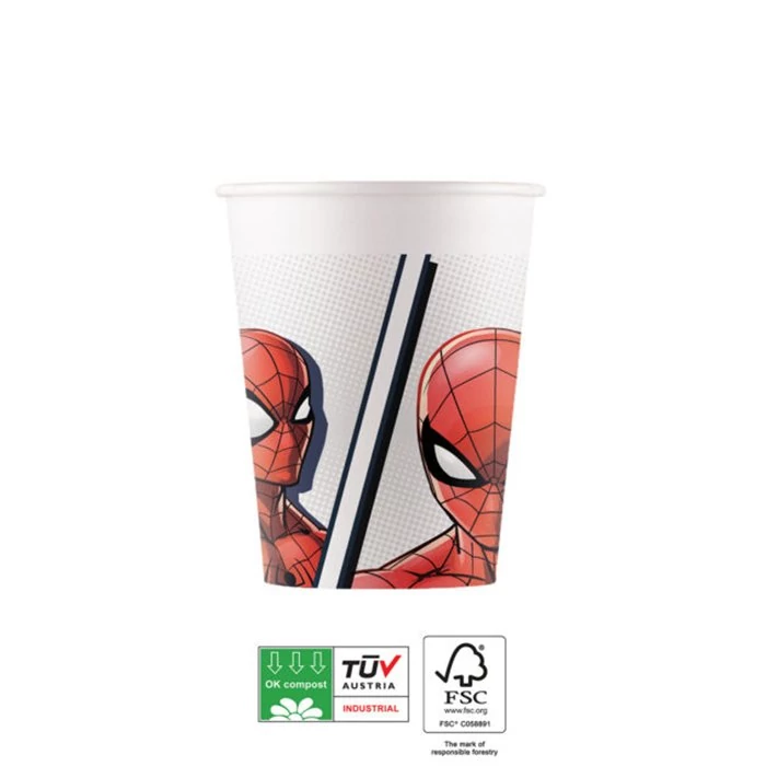 Pókember komposztálható papírpohár - 200 ml, 8 db / csomag
