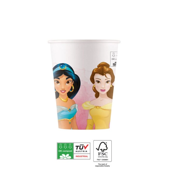 Disney Princess komposztálható papír pohár - 200 ml, 8 db / csomag