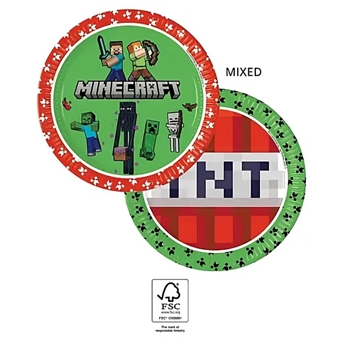 Minecraft papír tányér - 23 cm, 8 db / csomag