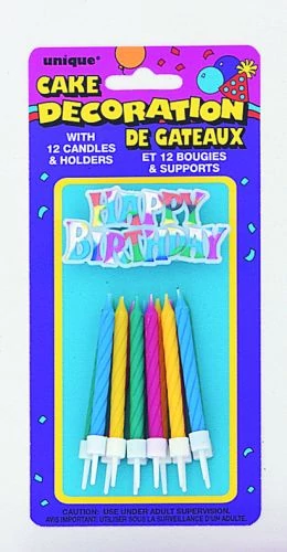 Színes gyertyák Happy Birthday felirattal 12 db/cs
