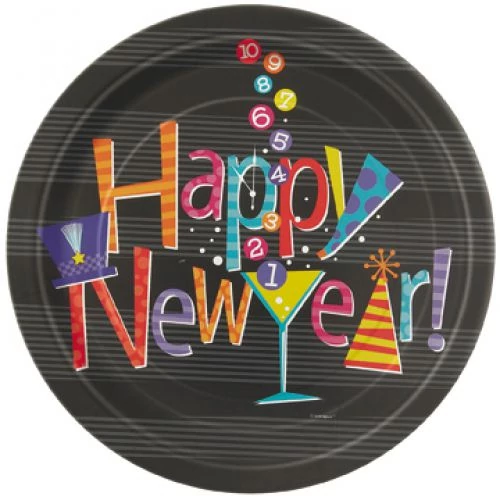 Színes Happy New Year tányér 18 cm 8 db/cs