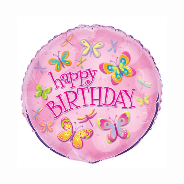 45 cm-es Pillangós és szitakötős Happy Birthday fólia lufi
