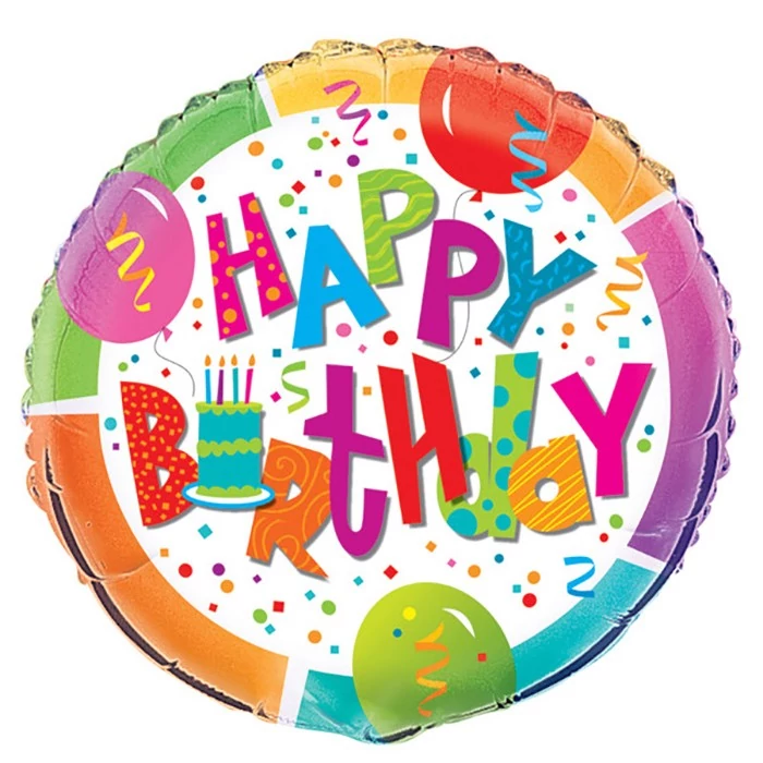 45 cm-es szerpentines, pöttyös Happy Birthday fólia lufi