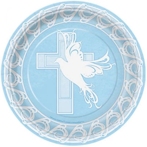 Keresztelőre kék papírtányér, 23 cm - 8 db