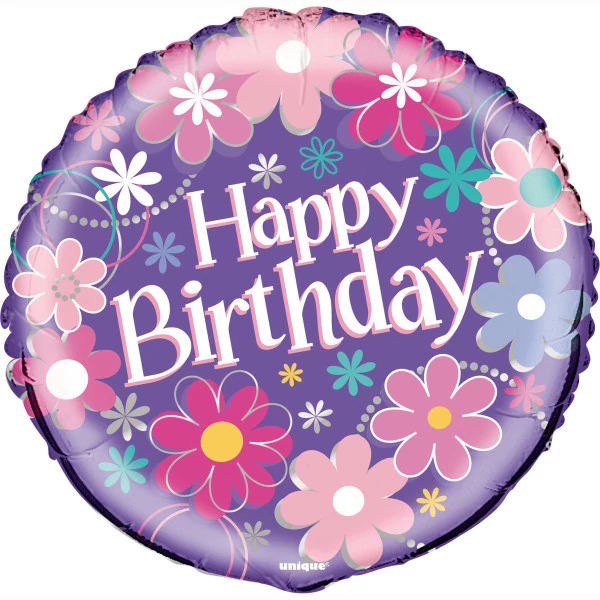 45 cm-es Virágos Happy Birthday fólia lufi