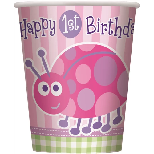 Happy 1st Birthsday katicás pohár lányoknak 250 ml, 8 db/cs
