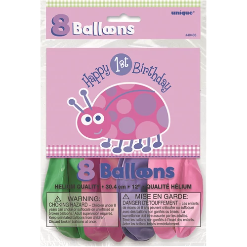 30 cm-es Happy 1st Birthsday katicás gumi lufi lányoknak 8 db/cs