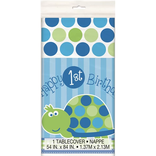 Happy 1st Birthsday teknősös asztalterítő fiúknak 1,37 x 2,13 m