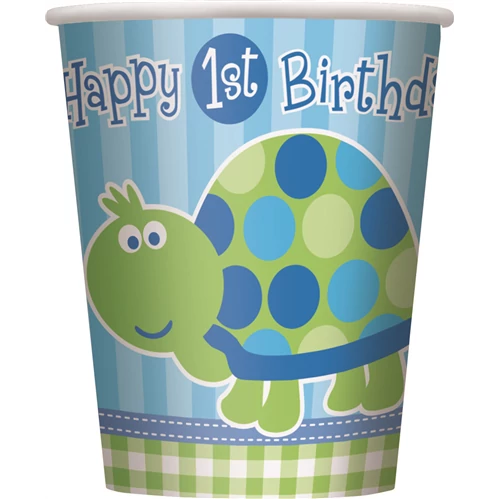 Happy 1st Birthsday teknősös pohár fiúknak 250 ml, 8 db/cs