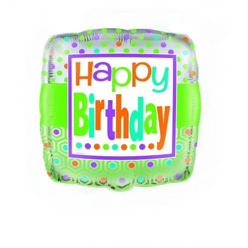 45 cm-es Happy Birthday zöld pöttyös fólia lufi