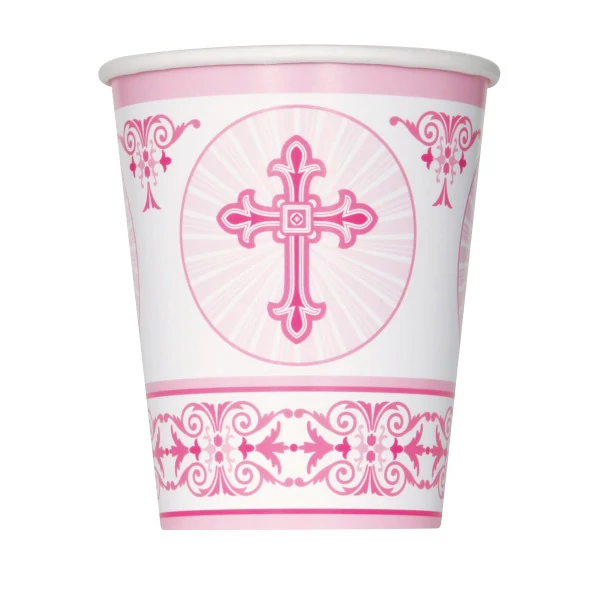 Pink-fehér papírpohár kereszttel, 8db