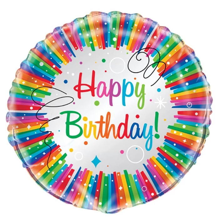 45 cm-es szivárványos Happy Birthday fólia lufi