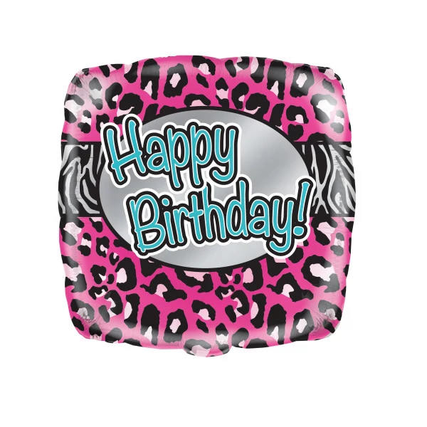 45 cm-es Pink állatmintás Happy Birthday fólia lufi