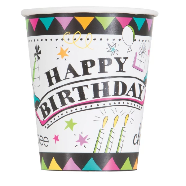 Happy Birthday Party Time pohár 8db/cs.