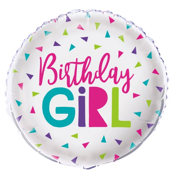 45 cm-es Konfettis Birthday girl feliratos fólia lufi