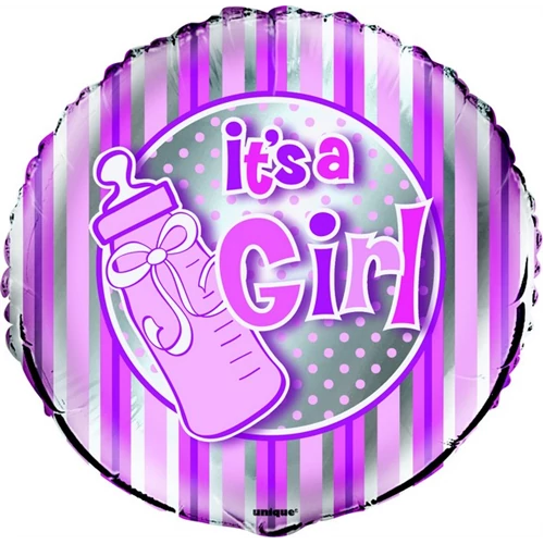 45 cm-es It's a girl rózsaszín cumisüveges fólia lufi