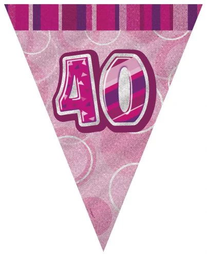 Pink Glitz zászló 40. születésnapra 3,6 m